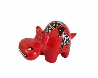 Red Soapstone Hippo Figurine with Tribal Decor