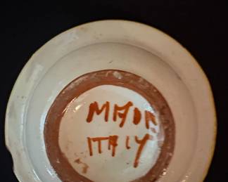 HandPainted Italian Ceramic Bowl with Floral Motif and Carved Wooden Tripod Stand second image