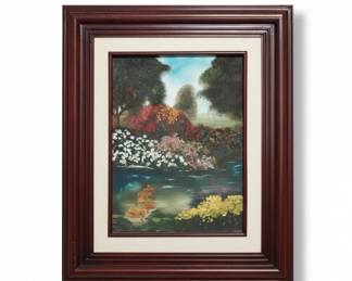 Vintage Floral Landscape Oil Painting by Henry Peeters