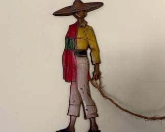 Vintage Sexton Cast Aluminum Mexican Man and Donkey Wall Art Set