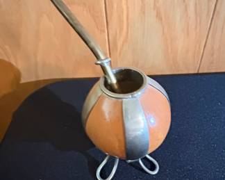 Alpaca Yerba Mate Gourd with Metal Bands and Bombilla