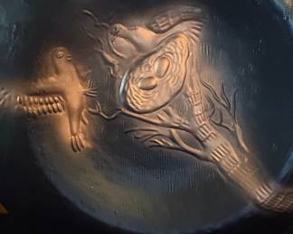 Vintage Embossed Copper Plate with Bird and Nest Motif Possibly John Pearson or similar Arts and Crafts style second image