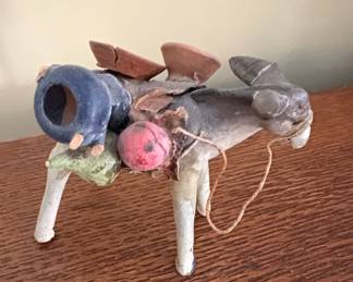 Vintage Mexican Folk Art Donkey Figurine with Pottery Cargo