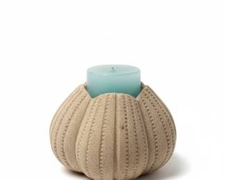 Sea Urchin Ceramic Candle Holder with Blue Glass Insert