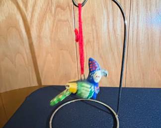 Vintage Mexican Handpainted Ceramic Parrot Ornament