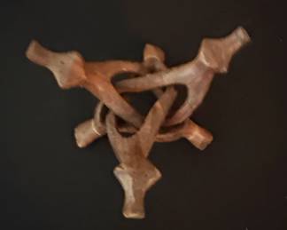 HandPainted Italian Ceramic Bowl with Floral Motif and Carved Wooden Tripod Stand third image