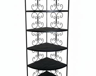 Black Wrought Iron Tier Corner Shelf Unit with Scrollwork second image