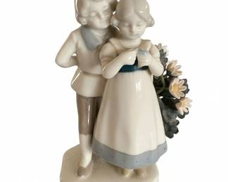 Porcelain Figurine of a Boy and Girl with Flowers by Bing Grndahl