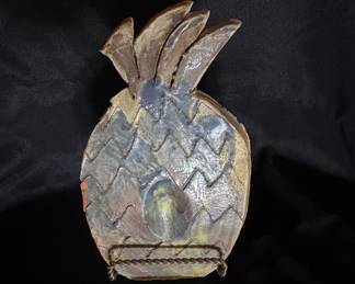 Handmade Ceramic Pineapple Figurine with Wire Stand