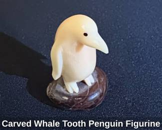 Carved Whale Tooth Penguin Figurine