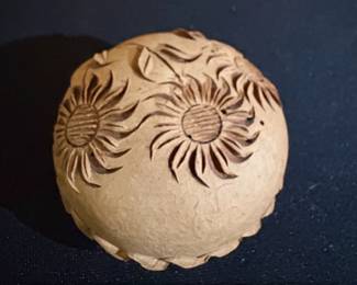 Carved Gourd with Sunflower Motif and Argentina Inscription