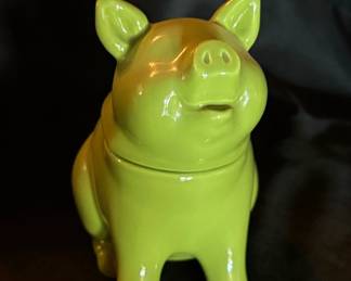 Vintage Lime Green Ceramic Piggy Bank or Container Possibly Wemyss Ware second image