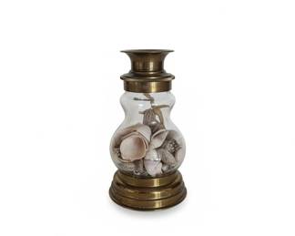 Vintage Van Cort Brass and Glass Viewing Jar with Seashells