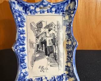 HandPainted Ceramic Plaque with Spanish Architecture Scene  El Resp. Gto.