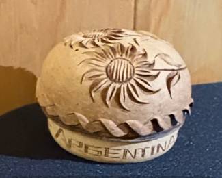 Carved Gourd with Sunflower Motif and Argentina Inscription second image