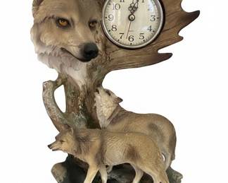 Ebros Moon Dancers Howling Gray Wolves Family Table Clock