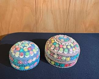 Set of Two Vintage Indian Beaded Trinket Boxes