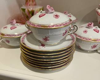 Set of 6 Herend soup bowls, tops, plates