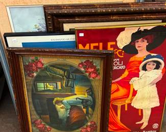 Framed artwork, lithograph and posters