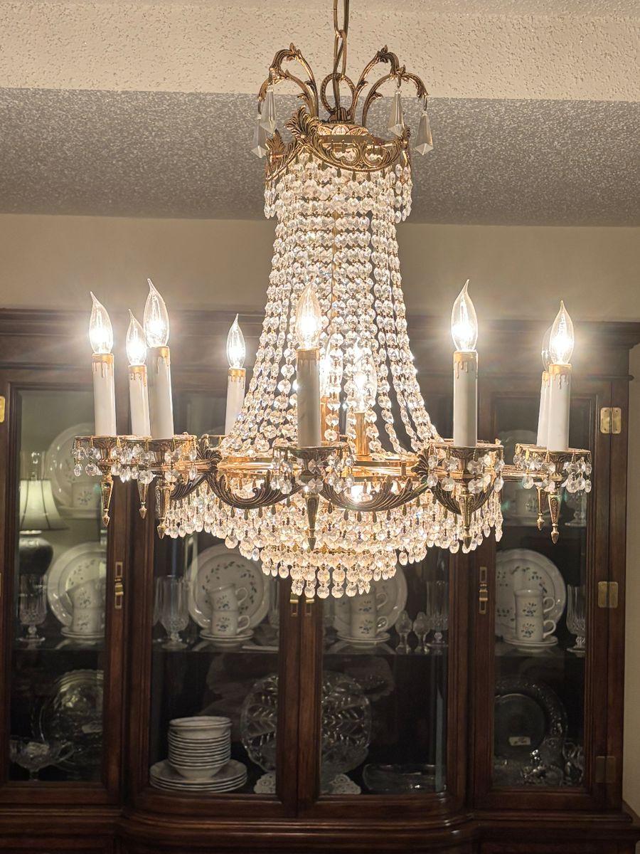 Empire Style Brass/Crystal Chandelier