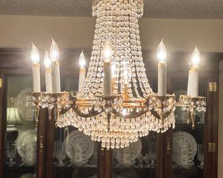 Empire Style Brass/Crystal Chandelier