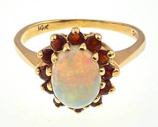 Garnet and opal 14kt ring