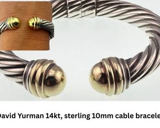 David Yurman 14kt, sterling cable bracelet