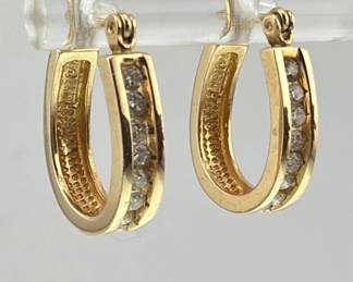 Very attractive elongated 14kt and diamond hoop earrings