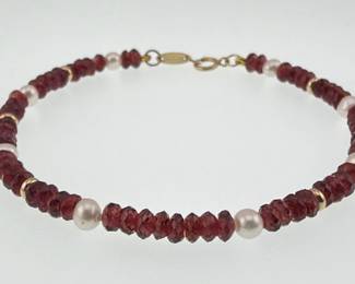 14kt garnet, pearl bracelet
