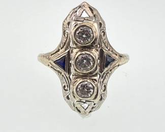 Art Deco diamond and sapphire 14kt white gold and platinum dinner ring (approx. 1/3 ctw.)