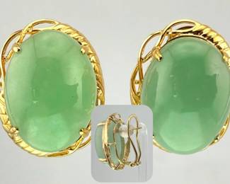 Striking pair of 14kt undyed jade earrings