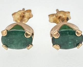 14kt natural oval emerald studs