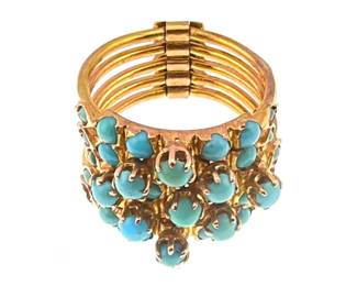14kt five band stacker ring inset with turquoise beads