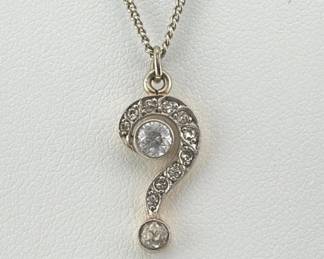 14kt, sterling diamond question mark necklace