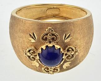 Etruscan wide band lapis and textured 14kt tapered ring