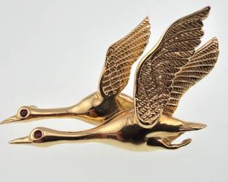 14kt flying geese pin with ruby eyes