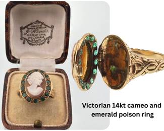 Victorian 14kt cameo and emerald poison ring