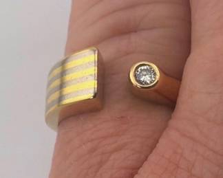 Two tone 14kt, diamond Modernist bypass band