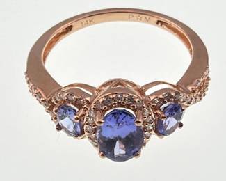 14kt rose gold tanzanite, diamond ring