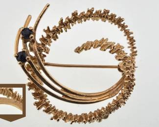 Brutalist style 14kt sapphire pin