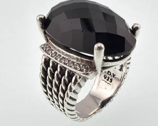 David Yurman sterling onyx and diamond ring