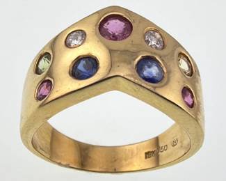 18kt multi gemstone Harlequin ring