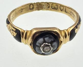 English ca. 1855 18kt enamel and seed pearl ring