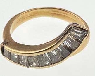14kt diamond baguette bypass ring
