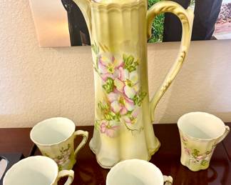 Nippon Chocolate Pot & 4 Cups Hand Painted Rose Set $50