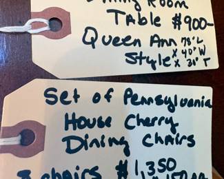 Beautiful Queen Ann Style Dining Room Table $900 with Set of Eight Pennsylvania House Cherry Dining Chairs at $1,350 for eight Chairs at $150 each. 