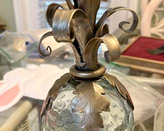 Vintage MCM 1970s Glass and Brass Pineapple Decoration $65