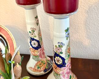 matching pair of Japanese porcelain candlesticks, $80 pair