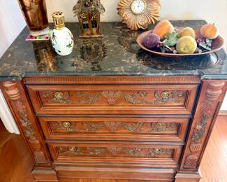 Perfect Condition! Vintage Pulaski Rococo Chest: Hand-Carved Floral Dresser with Marble Top $500
