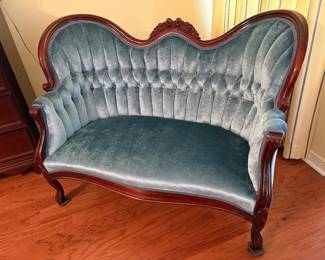 Victorian Blue Velvet Couch/Settee $600
